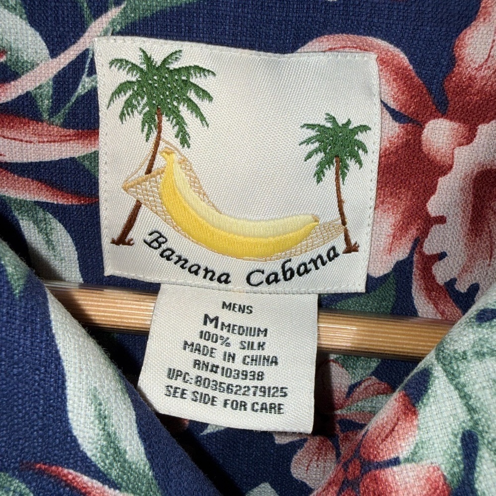 EUC | Banana Cabana | Navy Floral Men's 100% Silk Shirt - Picture 3 of 4